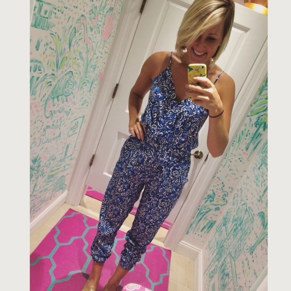 Lilly Pulitzer Pants - Lilly Pulitzer Melba Chasing Tails Jumpsuit XXS Blue White Print